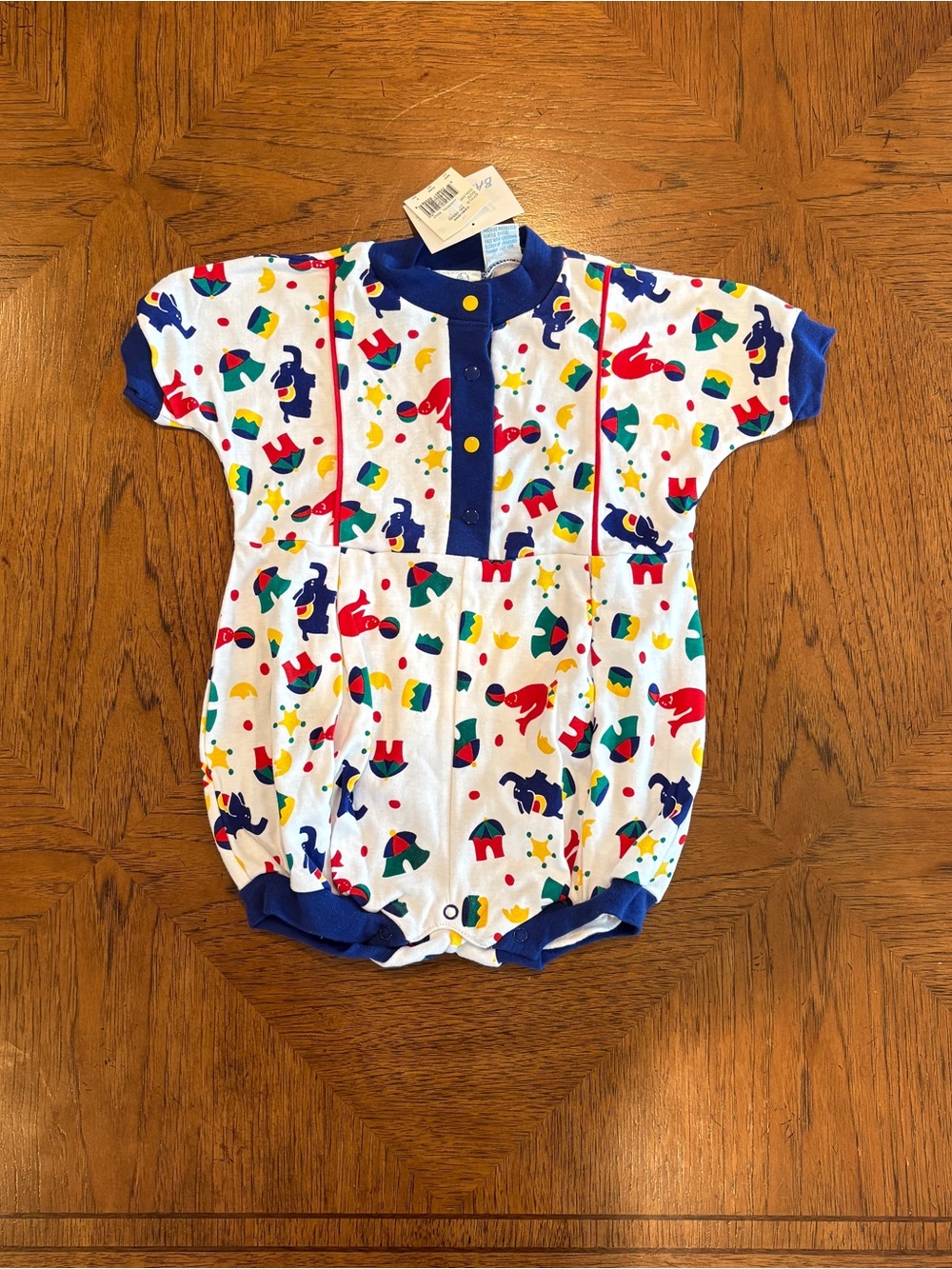 Vintage Baby outfit - primary color circus print